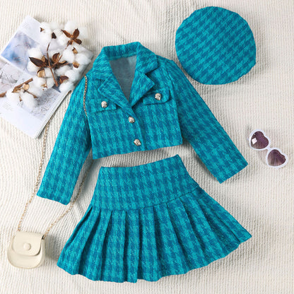 Girls Trendy Pink Tweed Jacket and Skirt Set