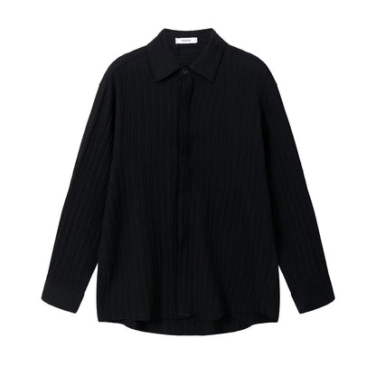 Men Long-Sleeve Button-Up Ribbed Plain Shirt