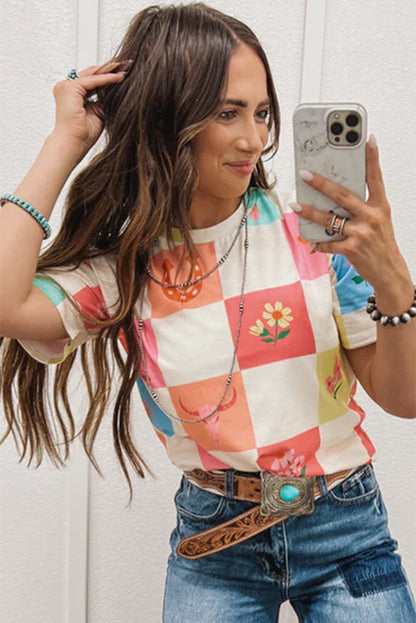 Checkered cowgirl tee