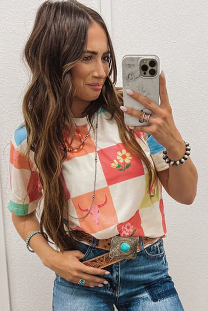 Checkered cowgirl tee