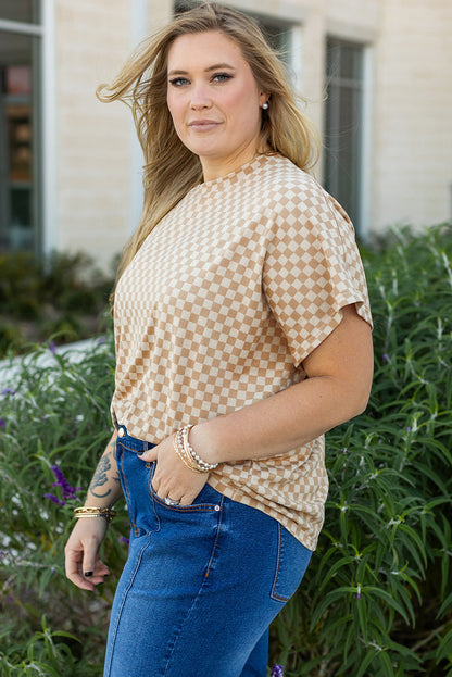 Checkerboard Short Batwing Sleeve Top