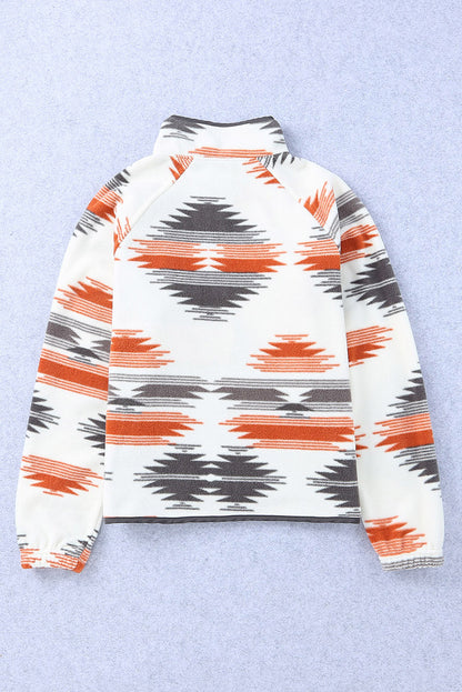 Aztec Print Stand Neck Snap Buttons Jacket