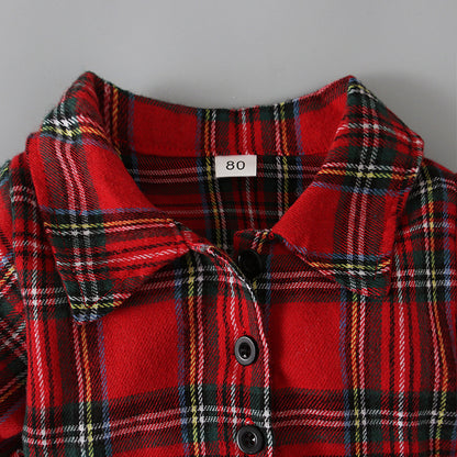 Red Plaid Dress with Belt for Little Girls