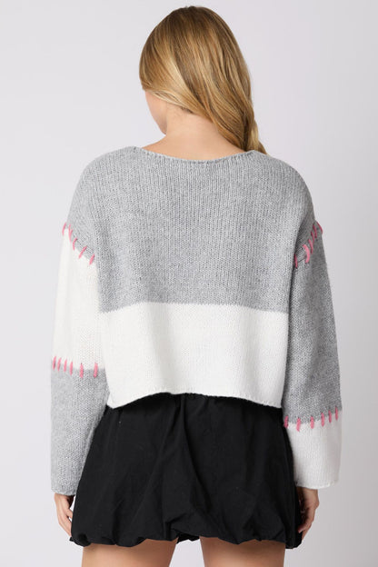 Contrast Stitch Crewneck Sweater