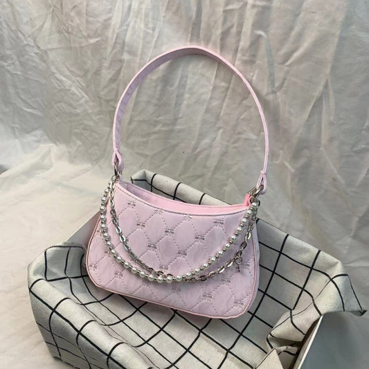 Elegant Pink Butterfly Baguette Bag