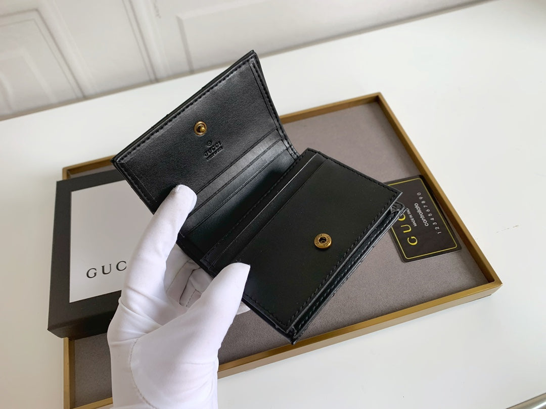 Black Leather GG Marmont Card Case Wallet