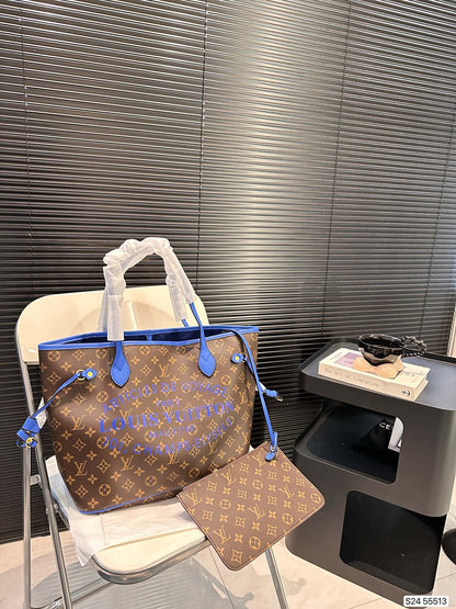 Grand Blue Monogram Ikat Neverfull MM Bag