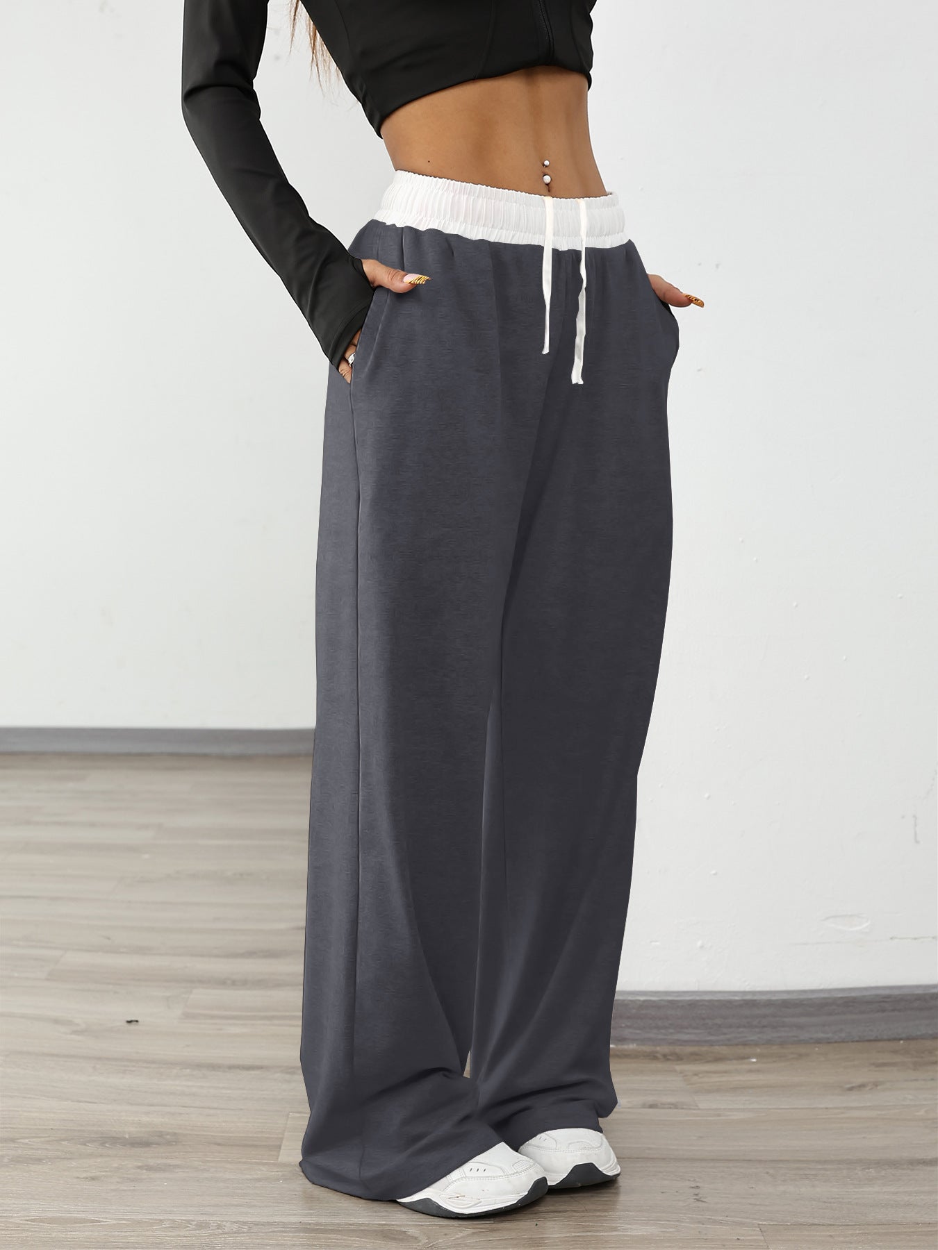 Colorblock Waist Wide Leg Sweatpants