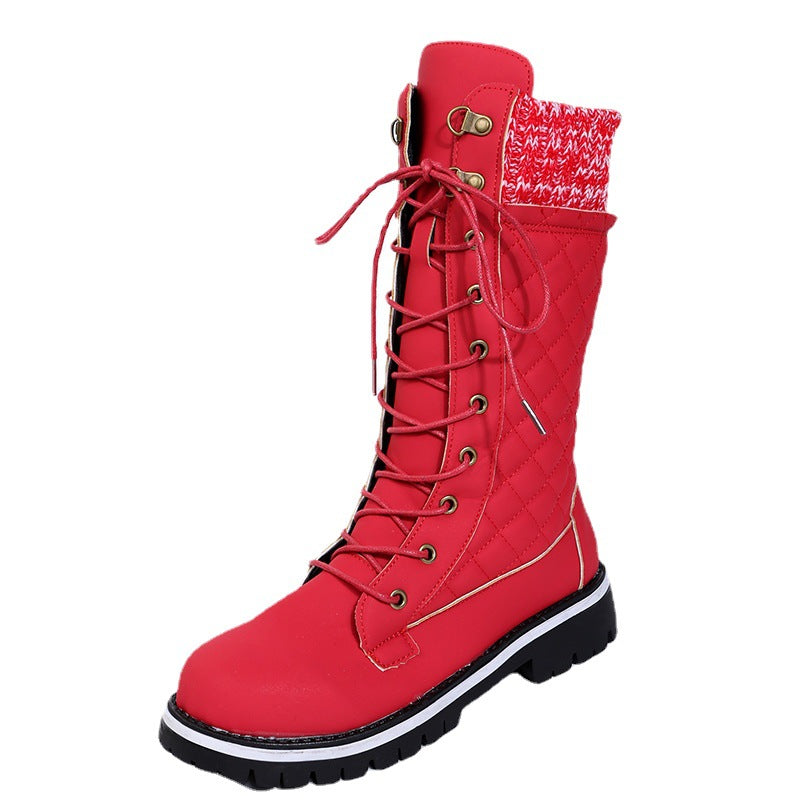 Winter Quilted Martin Boots with Lace Up and Side Zipper