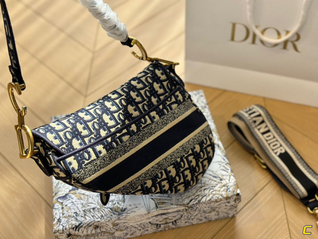 Oblique Embroidery Saddle Bag