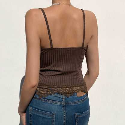 Solid Lace Trim Crop Cami Top