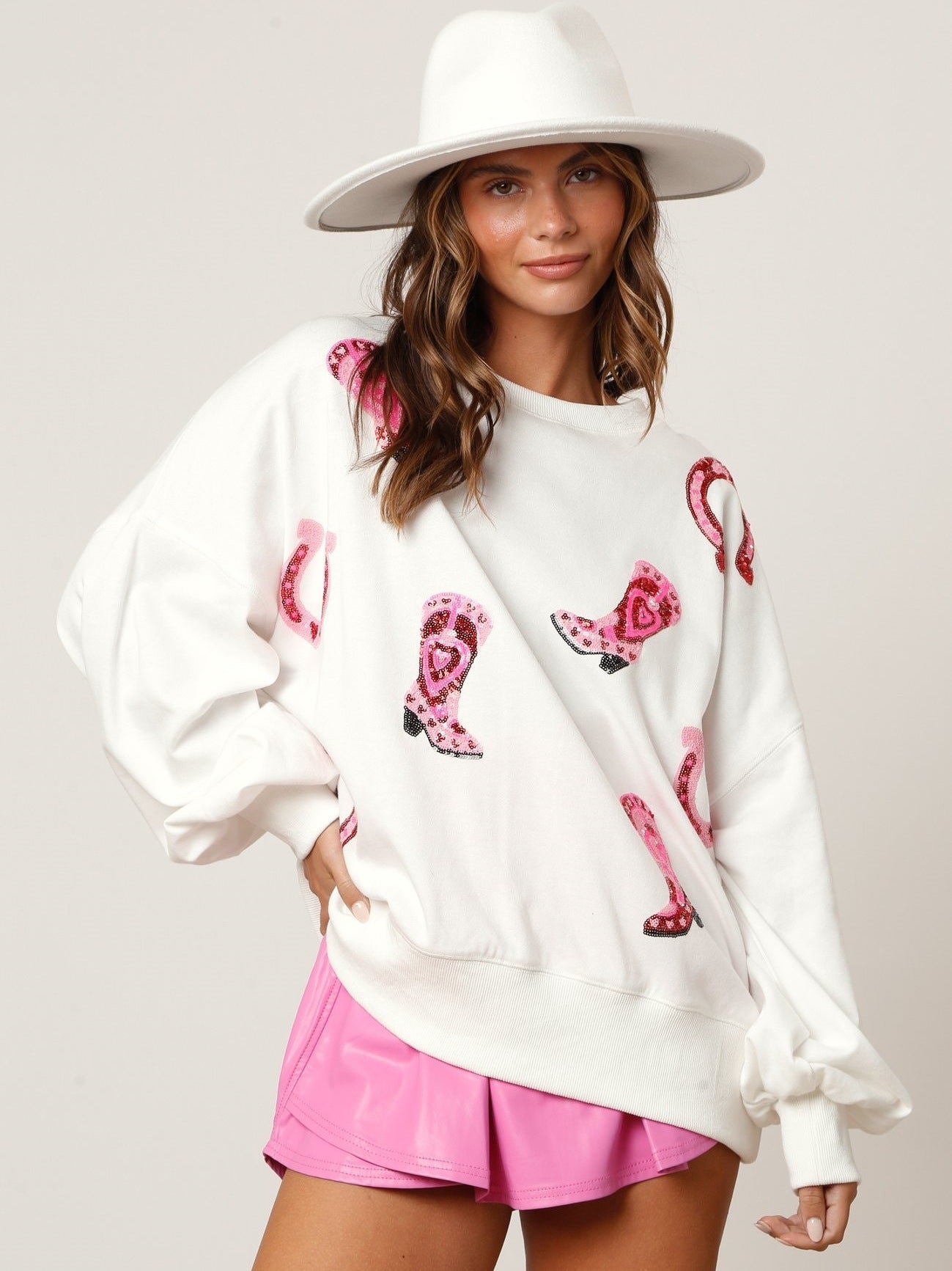 Color Block Sequined Cowgirl Boots Tee