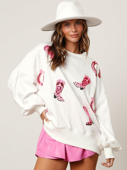 Color Block Sequined Cowgirl Boots Tee
