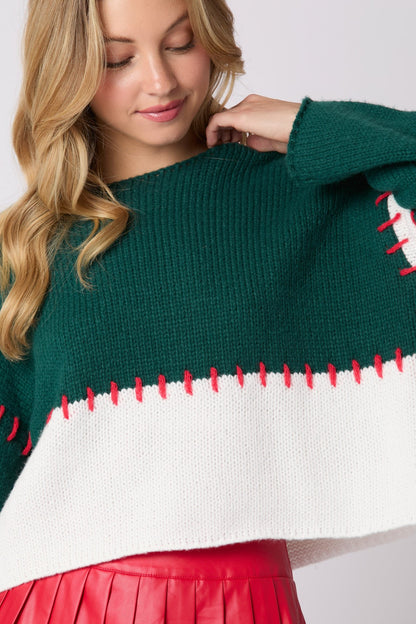Contrast Stitch Crewneck Sweater