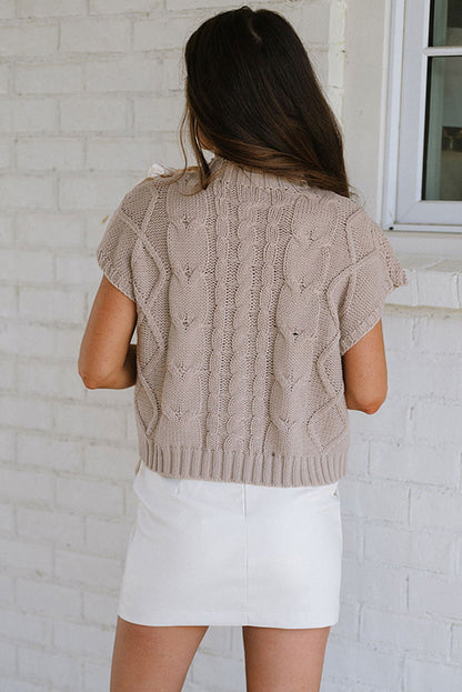 Cable Knit Satin Bowknot Sweater