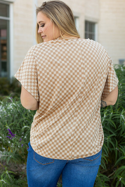 Checkerboard Short Batwing Sleeve Top
