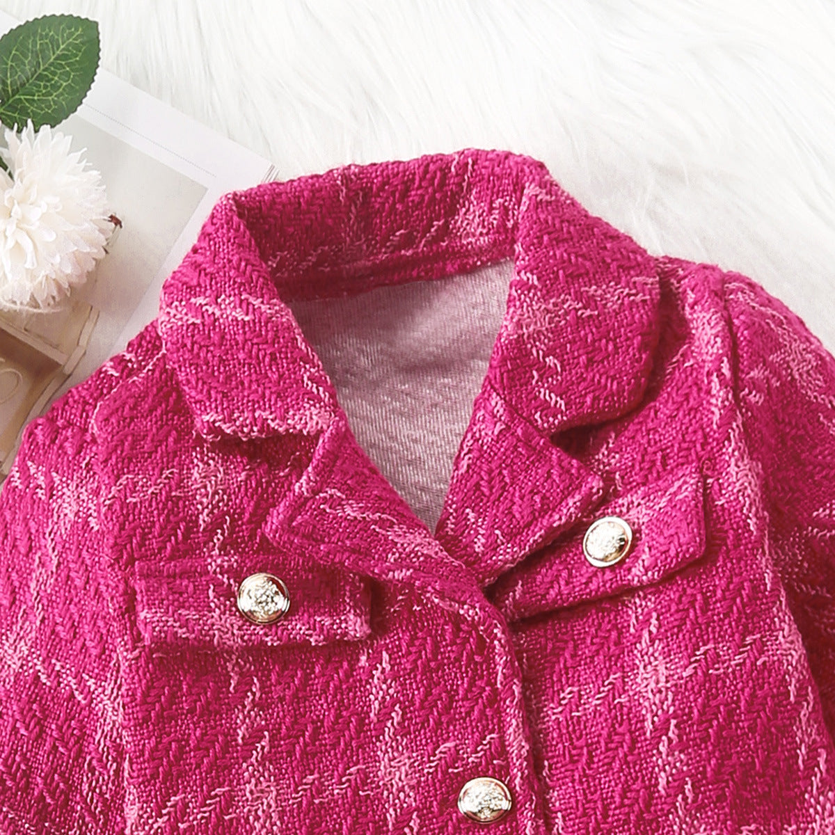 Girls Trendy Pink Tweed Jacket and Skirt Set