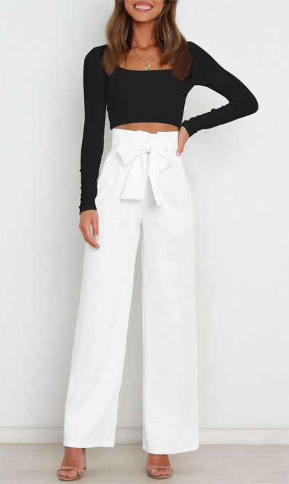 Tie Front Paperbag Wide Leg Pants