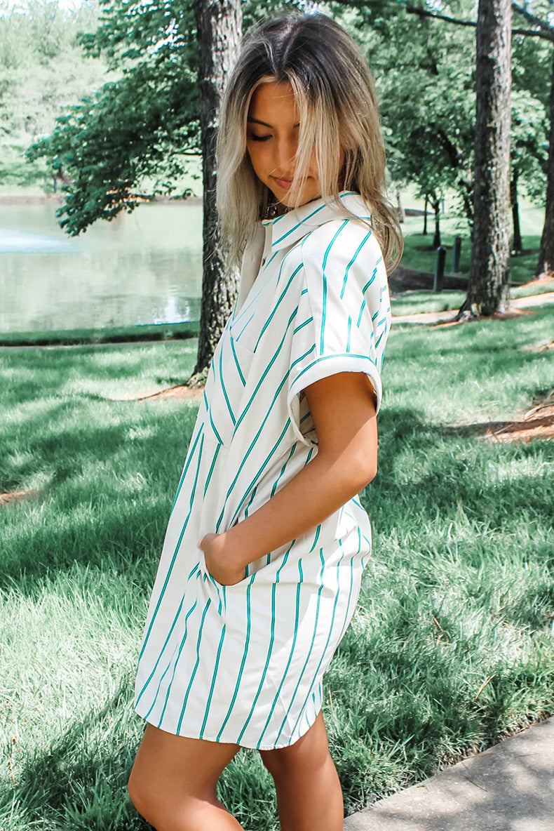 Striped Mini Pocket Shirtdress