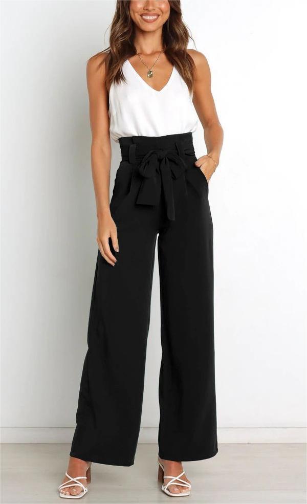 Tie Front Paperbag Wide Leg Pants