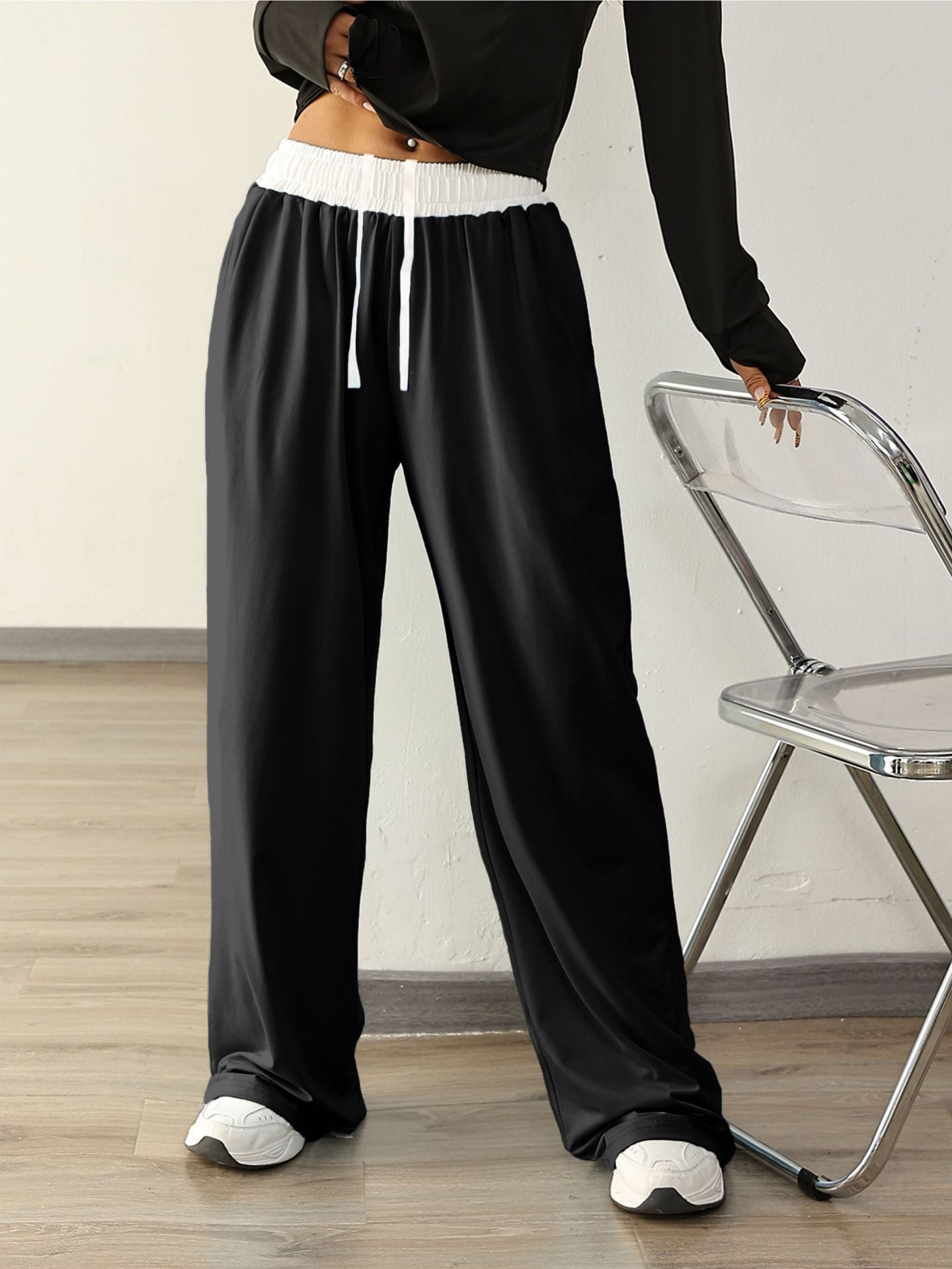 Colorblock Waist Wide Leg Sweatpants