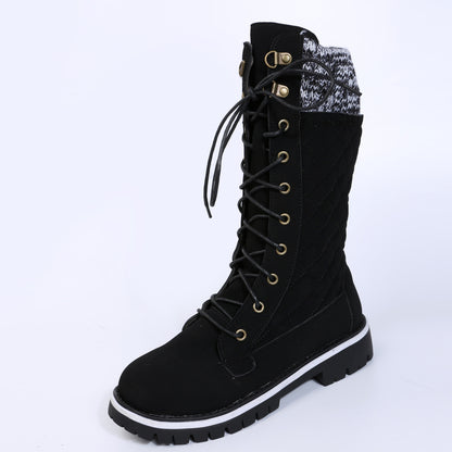 Winter Quilted Martin Boots with Lace Up and Side Zipper