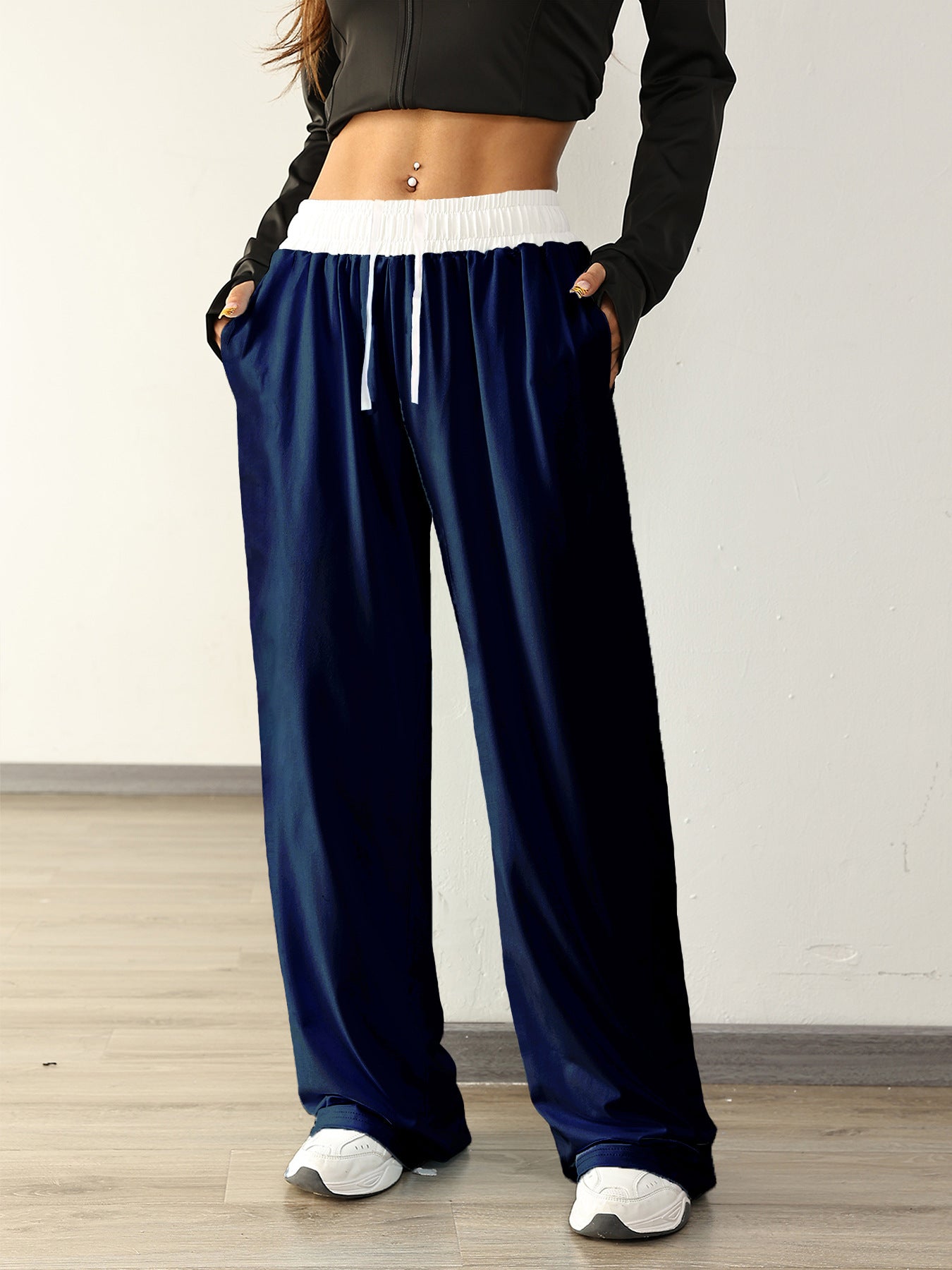 Colorblock Waist Wide Leg Sweatpants