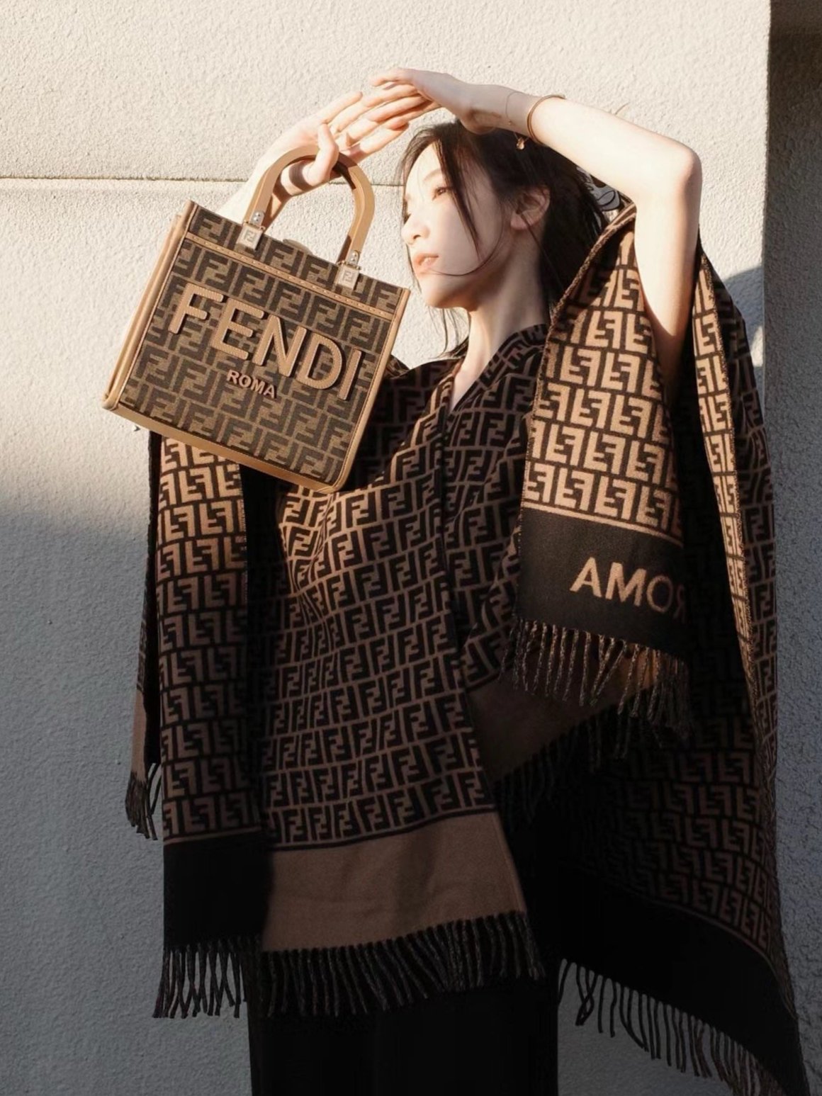 Brown Wool and Silk Shawl Wrap Poncho