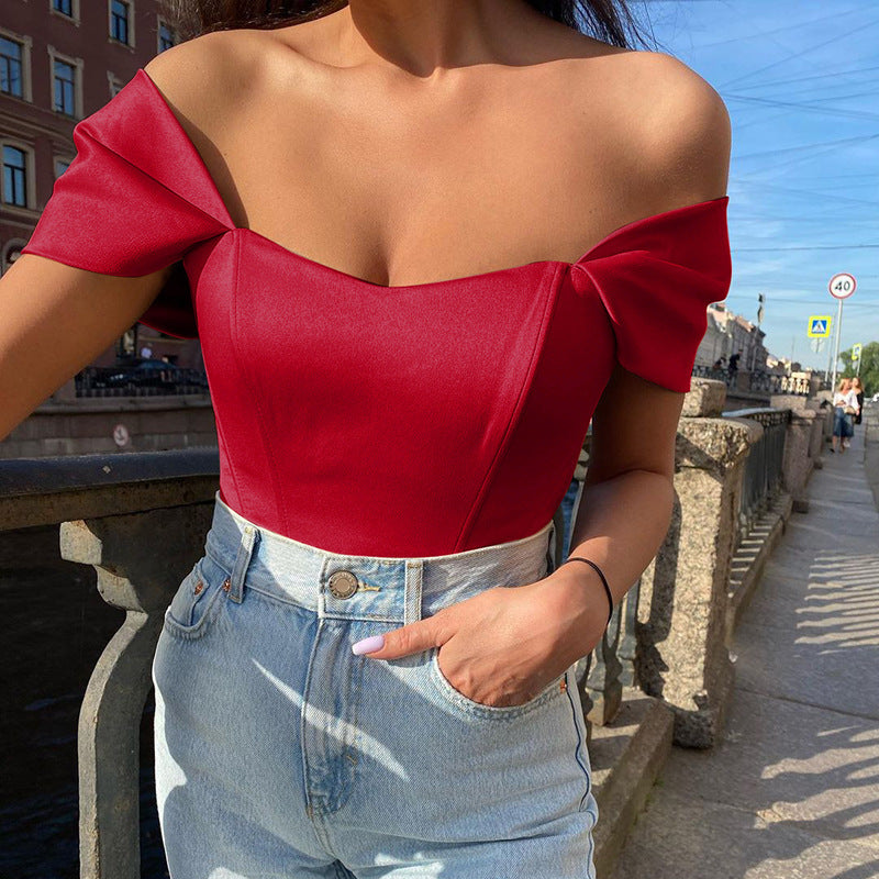 White satin off shoulder corset top