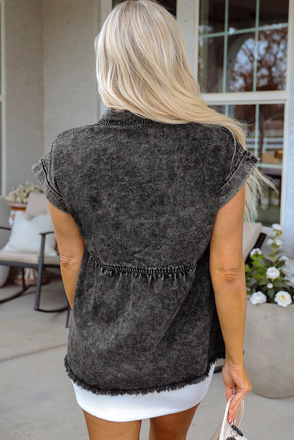 Short Sleeve Denim Mineral Washed Shirt