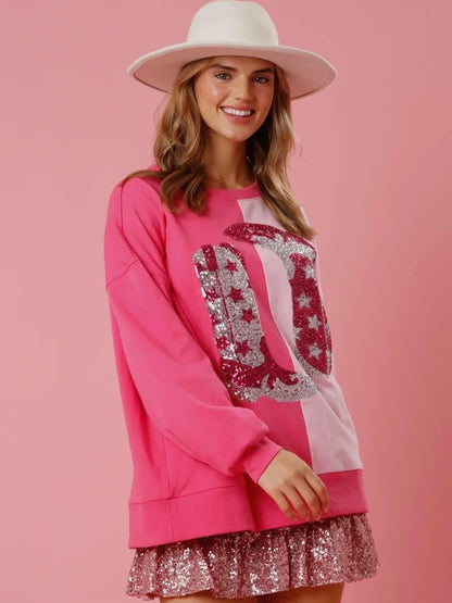 Color Block Sequined Cowgirl Boots Tee