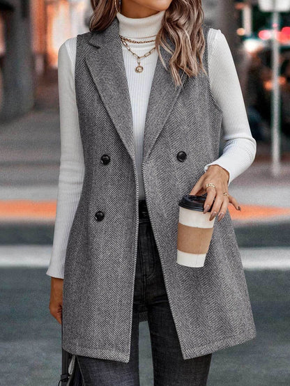 Women's Autumn Commuting Double-Breasted V-Neck Vest
