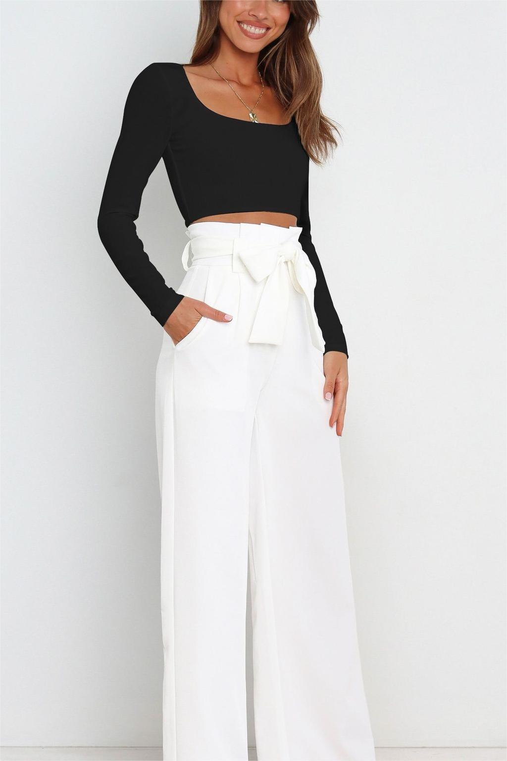 Tie Front Paperbag Wide Leg Pants