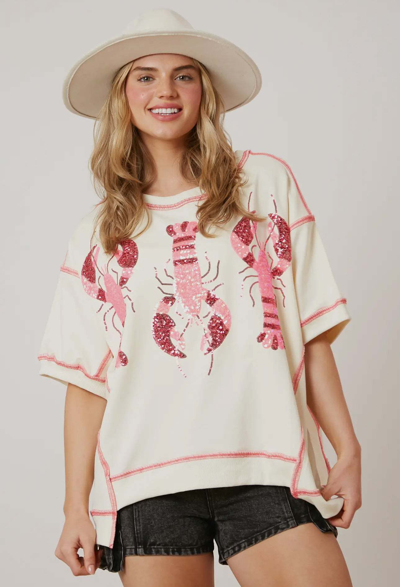 Sequin Crawfish French Terry Top