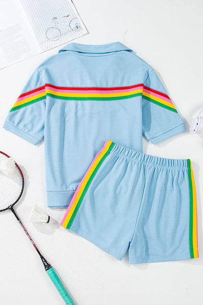 Rainbow Colorblock Collared Top & Shorts Set