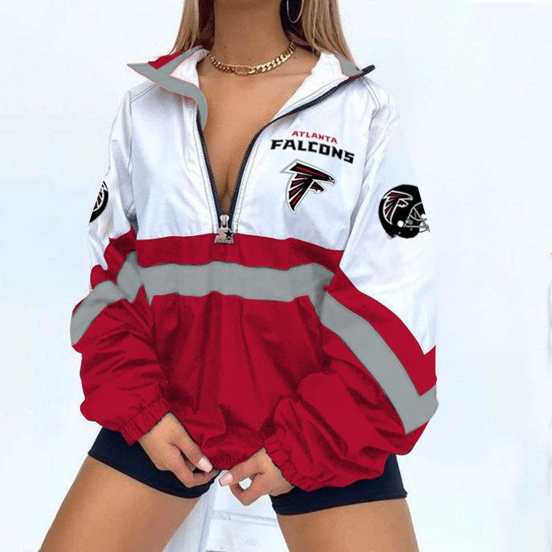 Women’s Football Print V-Neck Zipper Sweatshirt Jacket