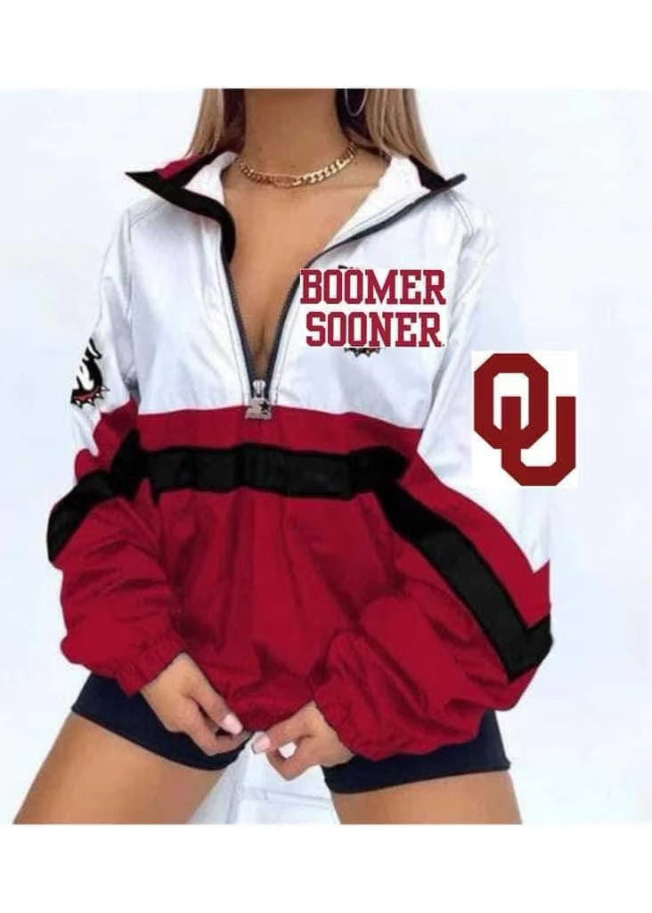 Women’s Football Print V-Neck Zipper Sweatshirt Jacket