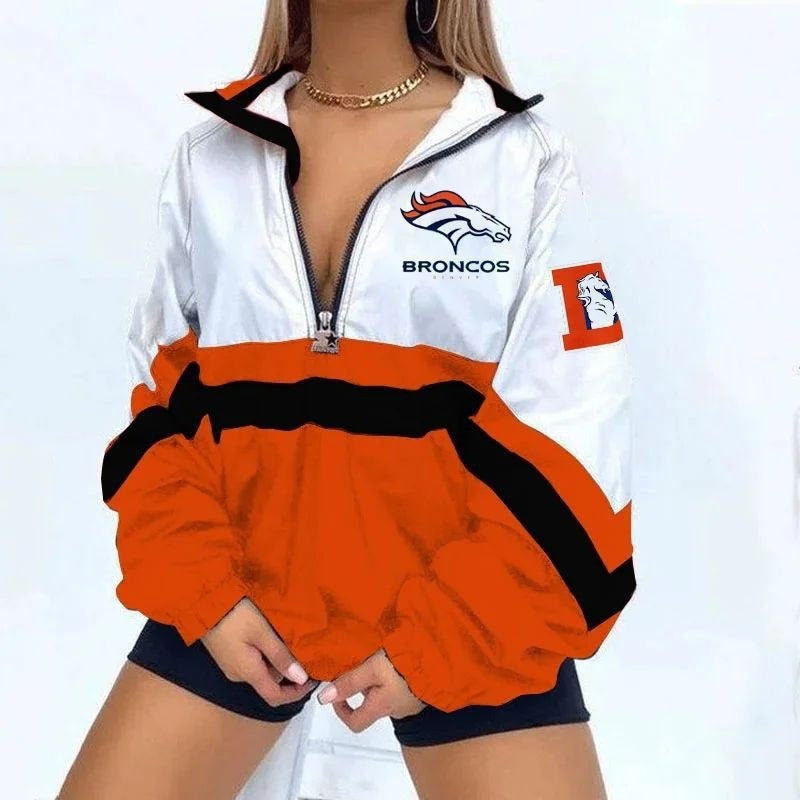 Women’s Football Print V-Neck Zipper Sweatshirt Jacket