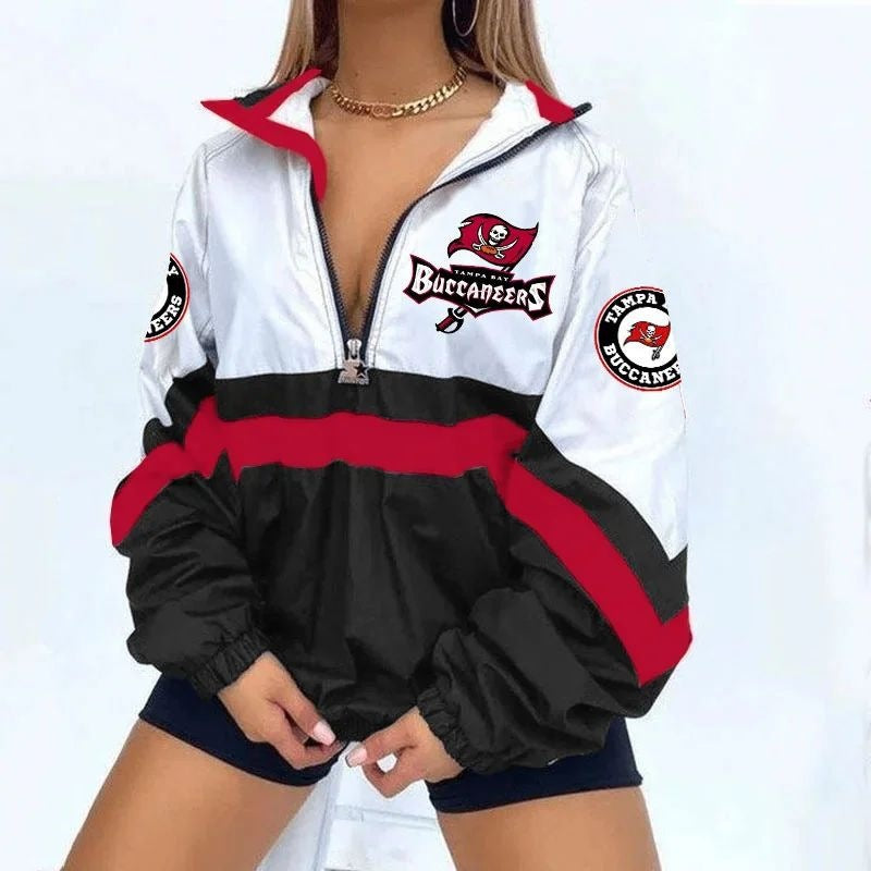 Women’s Football Print V-Neck Zipper Sweatshirt Jacket