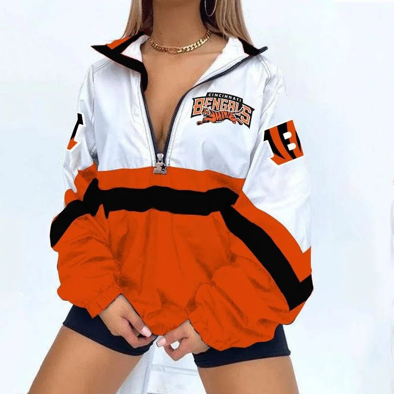Women’s Football Print V-Neck Zipper Sweatshirt Jacket