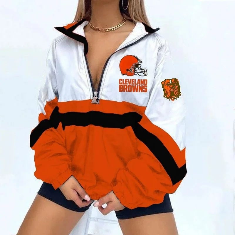 Women’s Football Print V-Neck Zipper Sweatshirt Jacket