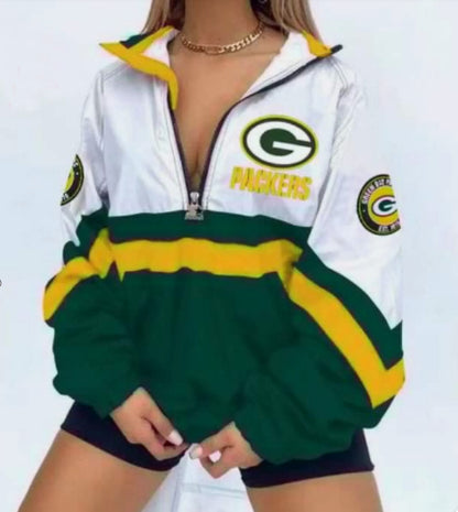 Women’s Football Print V-Neck Zipper Sweatshirt Jacket