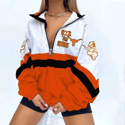 Women’s Football Print V-Neck Zipper Sweatshirt Jacket