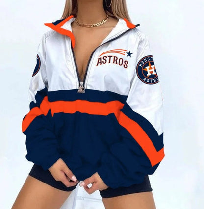 Women’s Football Print V-Neck Zipper Sweatshirt Jacket