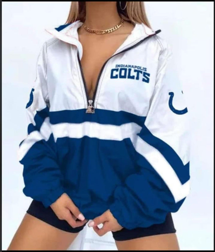 Women’s Football Print V-Neck Zipper Sweatshirt Jacket