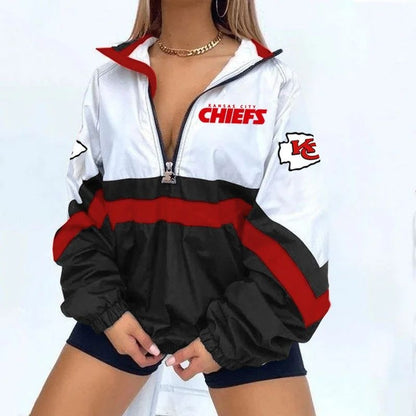 Women’s Football Print V-Neck Zipper Sweatshirt Jacket