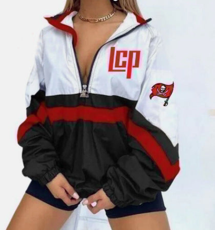 Women’s Football Print V-Neck Zipper Sweatshirt Jacket