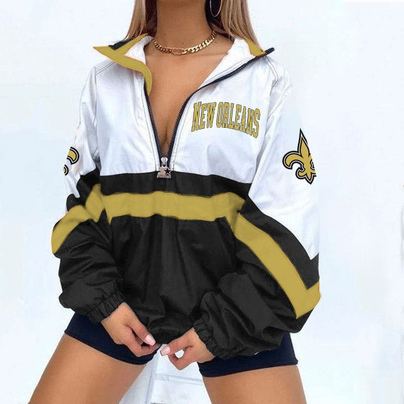 Women’s Football Print V-Neck Zipper Sweatshirt Jacket