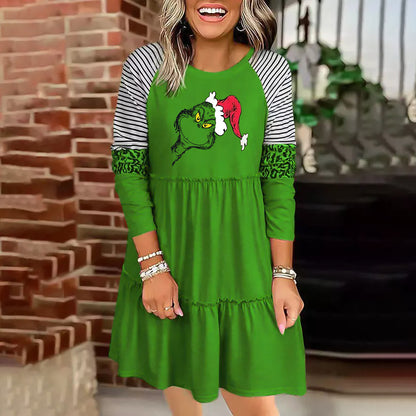 Women Christmas Grinch Long Sleeve Dress