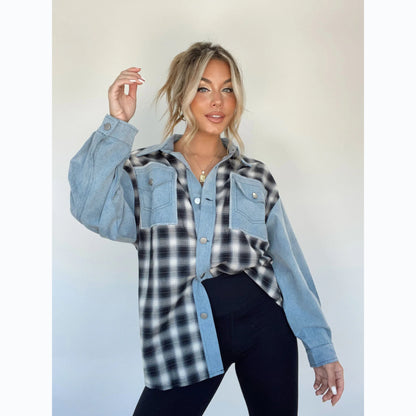 Women Denim Plaid Shacket
